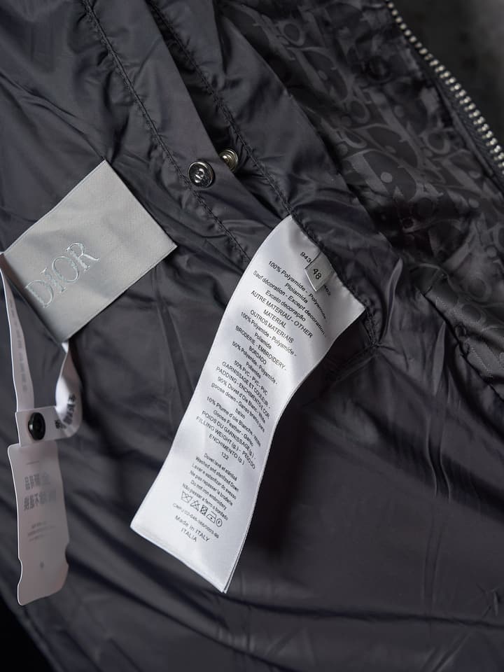 Dior Full Print Jacquard Stand Collar Puffer Jacket in Dark Gray Puffer Jacket