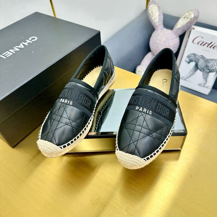 Dior Granville Embroidered Espadrille Flats in Beige/brown Oblique Pattern