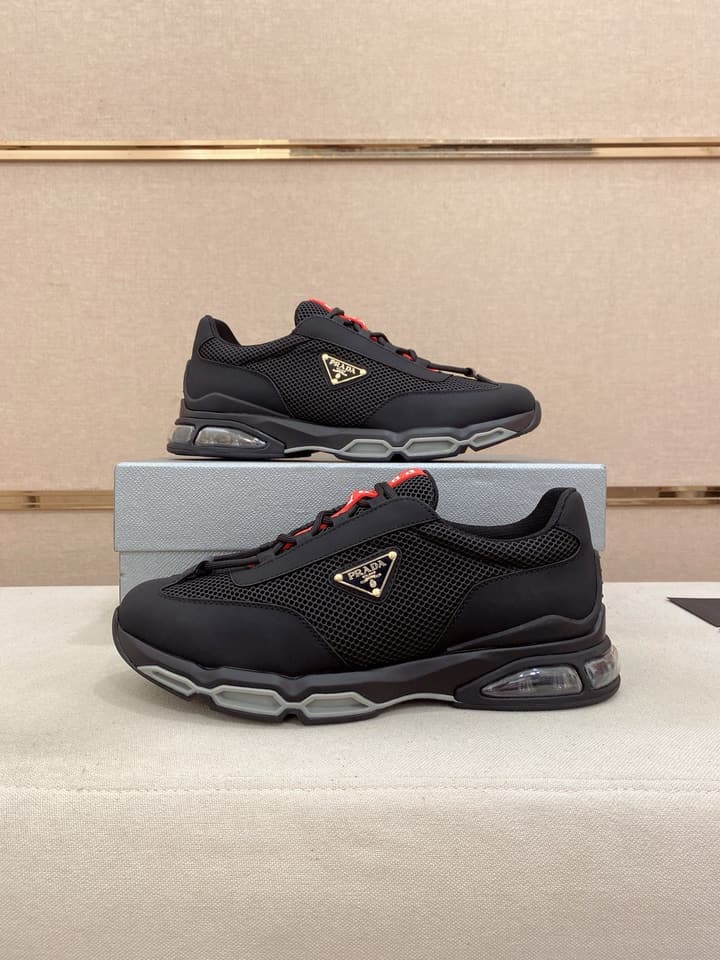 Prada Men's Leather Mesh Sneakers – New Collection in Charcoal Grey