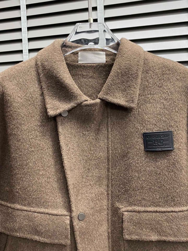 Dior Men's Classic Lambswool Short Coat in Camel Brown
