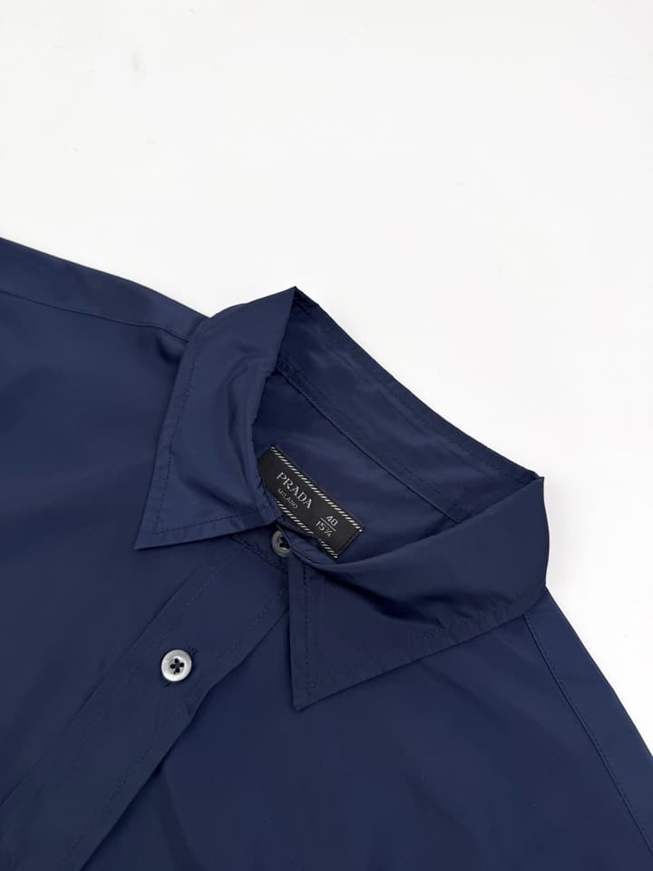 Prada Triangle Logo Re-Nylon Shirt in Deep Sea Blue
