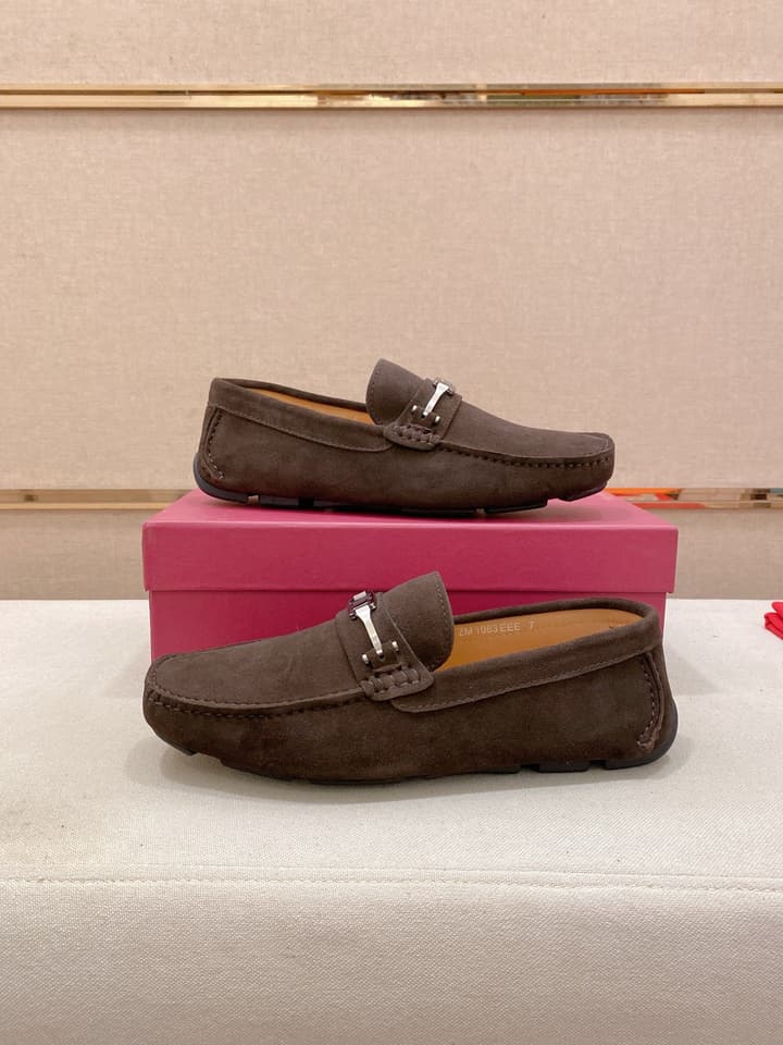 Ferragamo Men's Suede Driving Shoes in Brown Suede