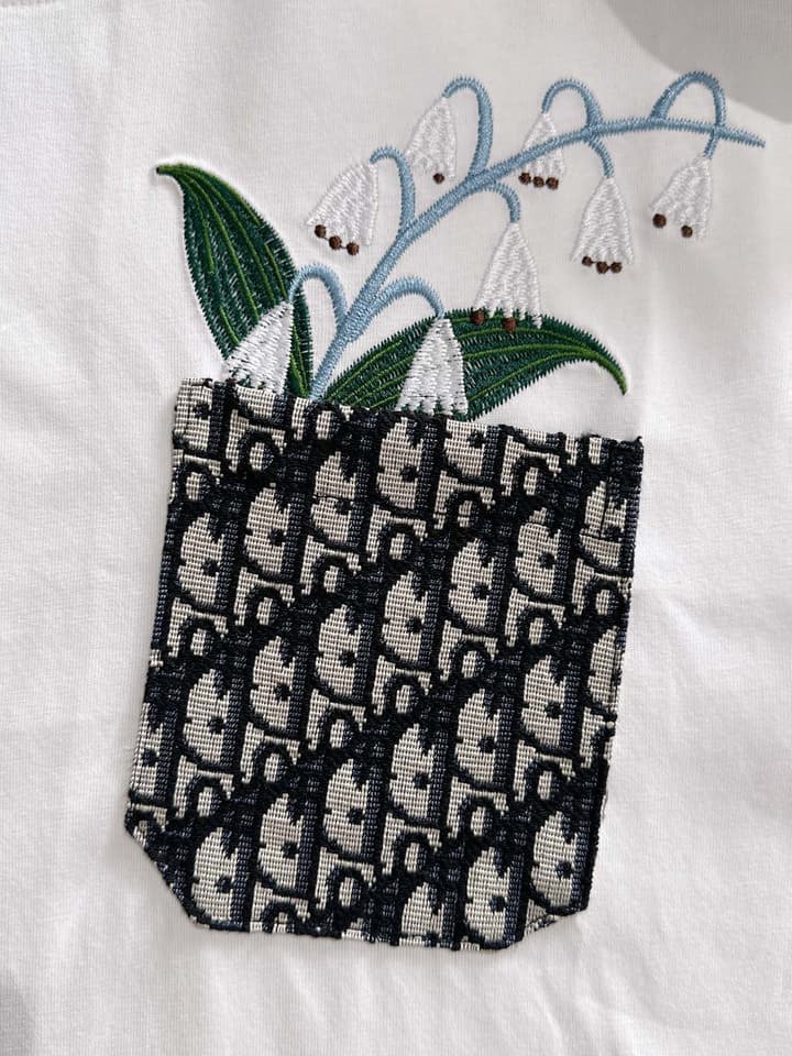 Dior Leaf Embroidery Flocked CD Logo T-Shirt – 2025 in Black