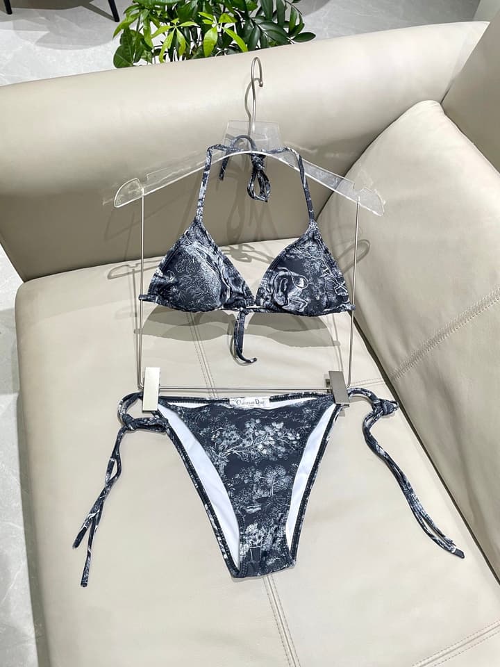 Dior New Collection Animal Print Three-Piece Swimwear Set in Dark Blue Animal Print Set