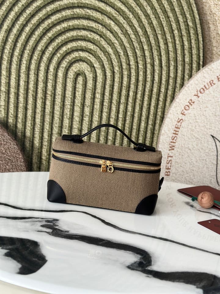 Loro Piana L19 Canvas Crossbody Bag – Spring/Summer Resort Collection in Beige Canvas With Burgundy Trim