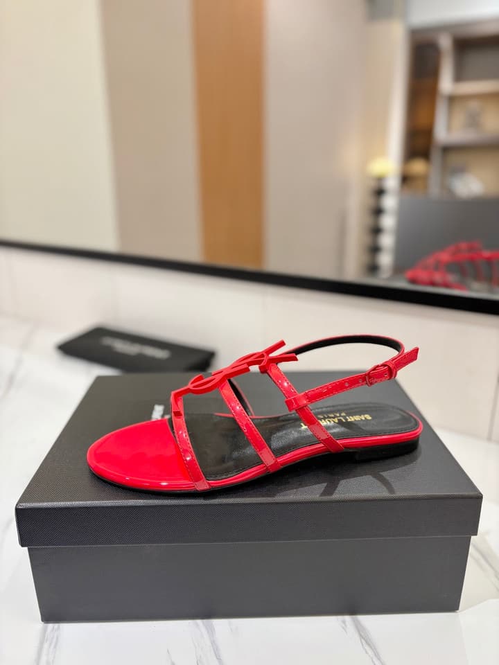 Saint Laurent YSL Metal Logo Heeled Sandals in Matte Black Criss-cross Strap Sandal