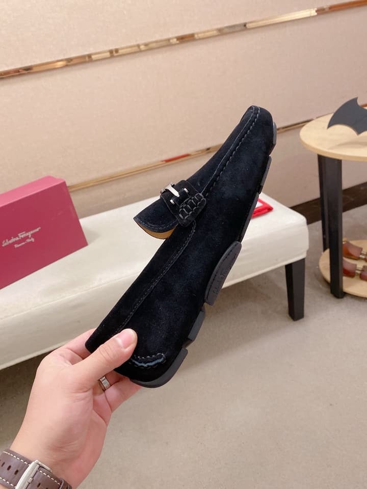 Ferragamo Men's Suede Driving Shoes in Brown Suede