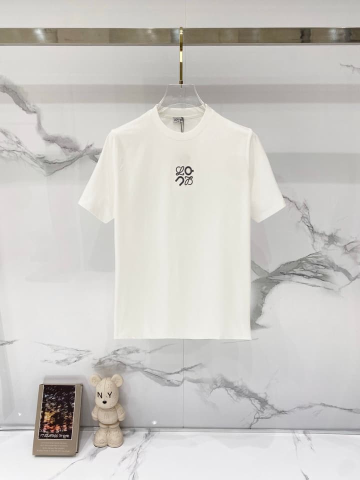 Loewe Mercerized Cotton Embroidered Logo T-Shirt in Black