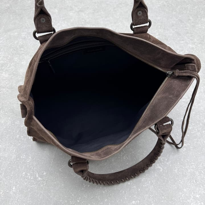 Balenciaga Le City Medium Suede Shoulder Bag in Caramel Suede