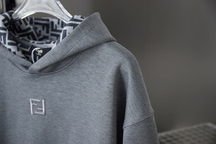 Fendi FF Logo Embroidered Hooded Sweatshirt – 25FW in Grey Hoodie