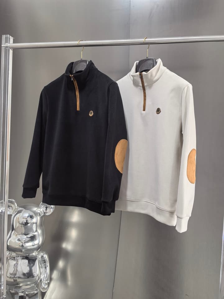 Moncler Men's Half-Zip Suede Sweatshirt – Spring 2025S in Black