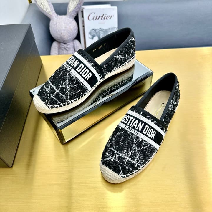 Dior Granville Embroidered Espadrille Flats in Beige/brown Oblique Pattern