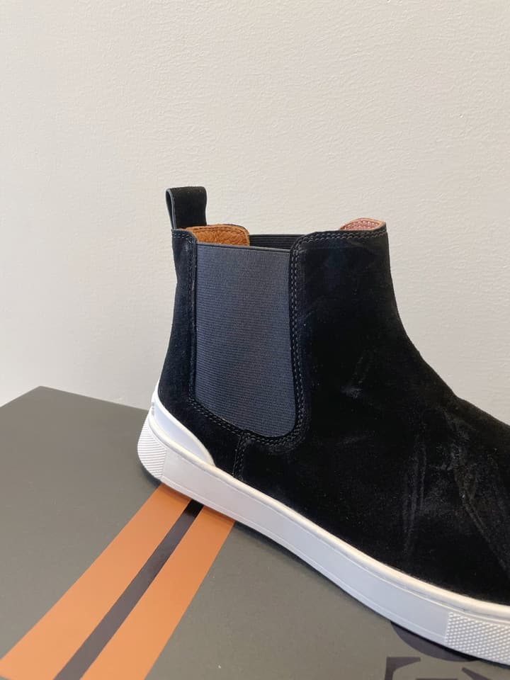 Zegna COUTURE Triple Stitch Leather Sneakers in Black Suede With Dark Sole