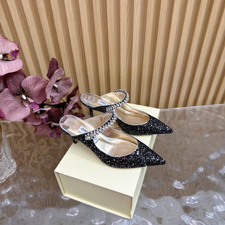 Jimmy Choo Sequined Evening Heels – 2025SS in Black Glitter