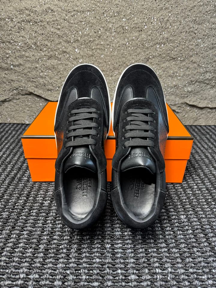 Hermès Laser-Punched H Nappa Calfskin Sneakers in Black