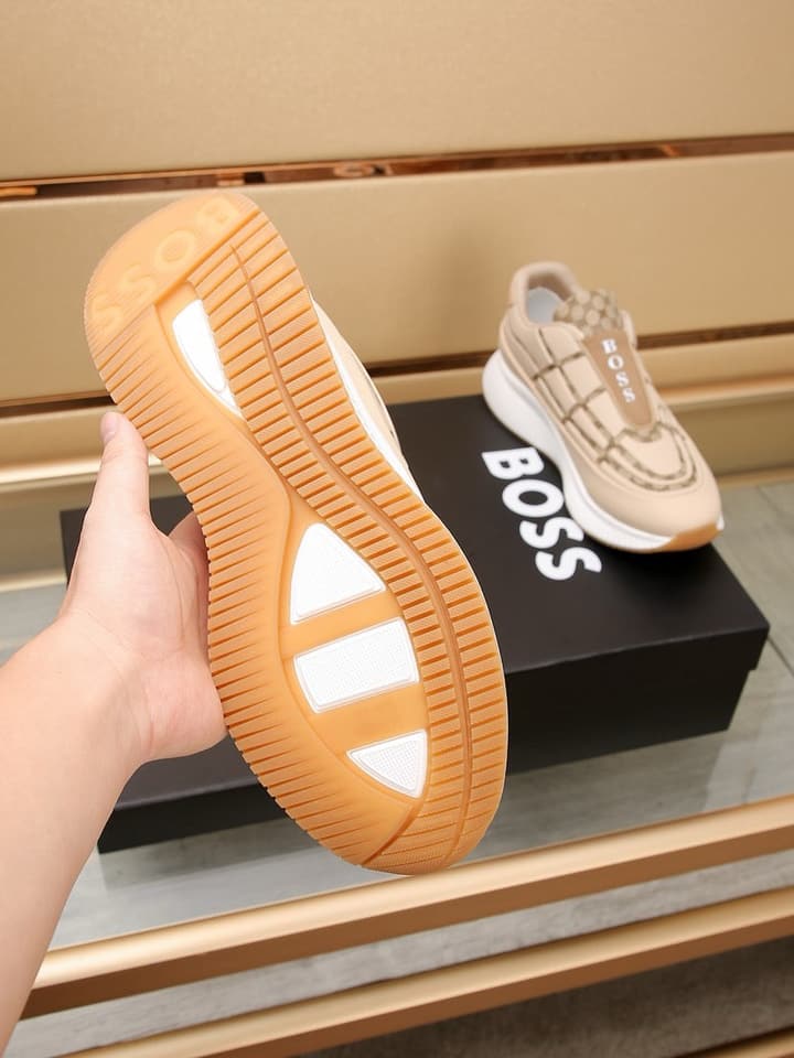 Boss New Men's Luxury Athletic Sneakers in Black With White Detail