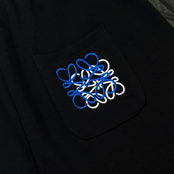 Loewe Classic Element Embroidered Shorts in Black With Blue Anagram Logo