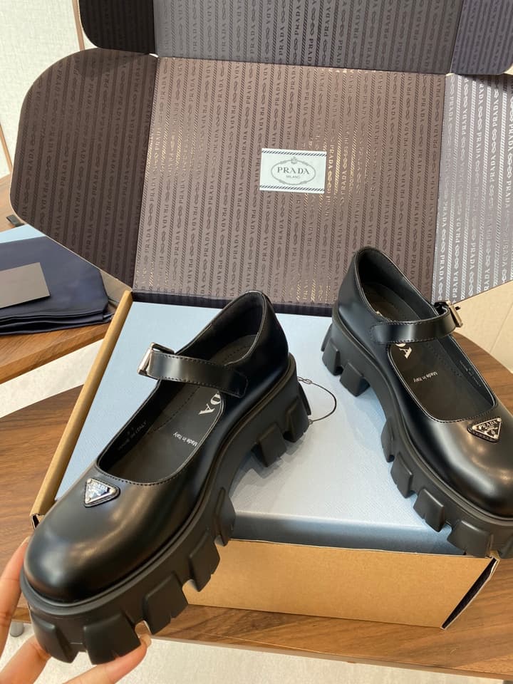Prada Monolith Platform Mary Jane Shoes in Cream