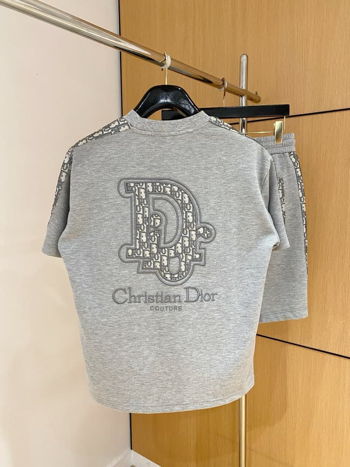 Dior Classic Air Layer T-Shirt and Shorts Set – 2026 Summer Collection in Black Crewneck Oblique Stripe