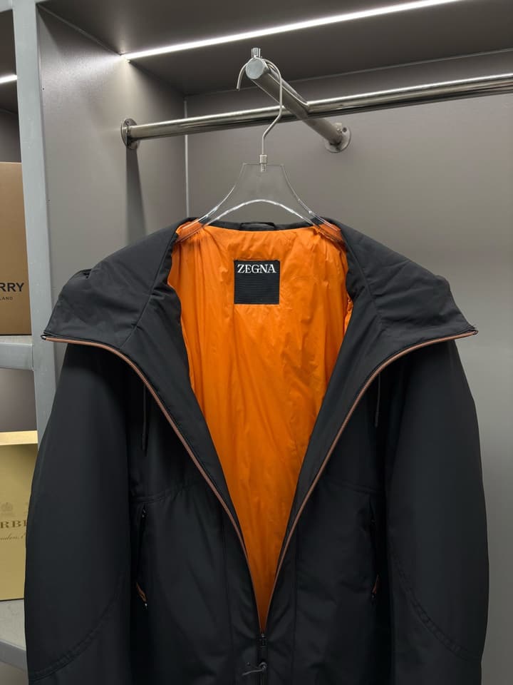 Zegna Letter Embossed Down Jacket in Classic Black