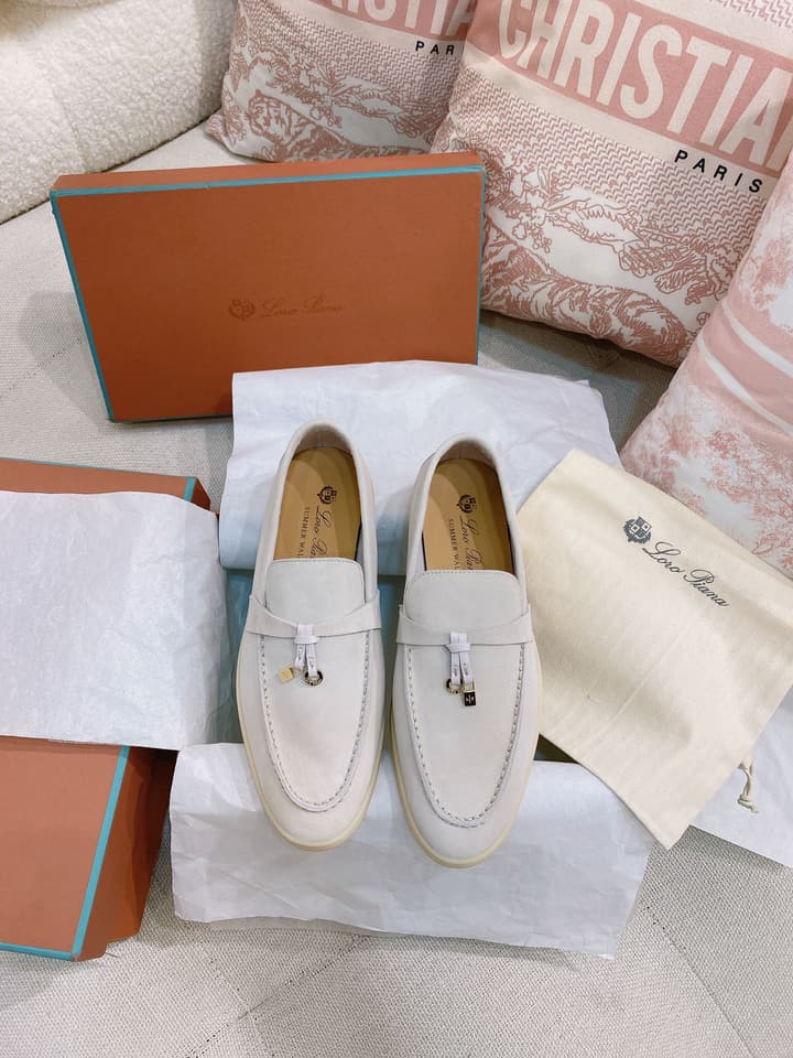 Loro Piana Glossy Cashmere Loafers in Blush Pink Suede