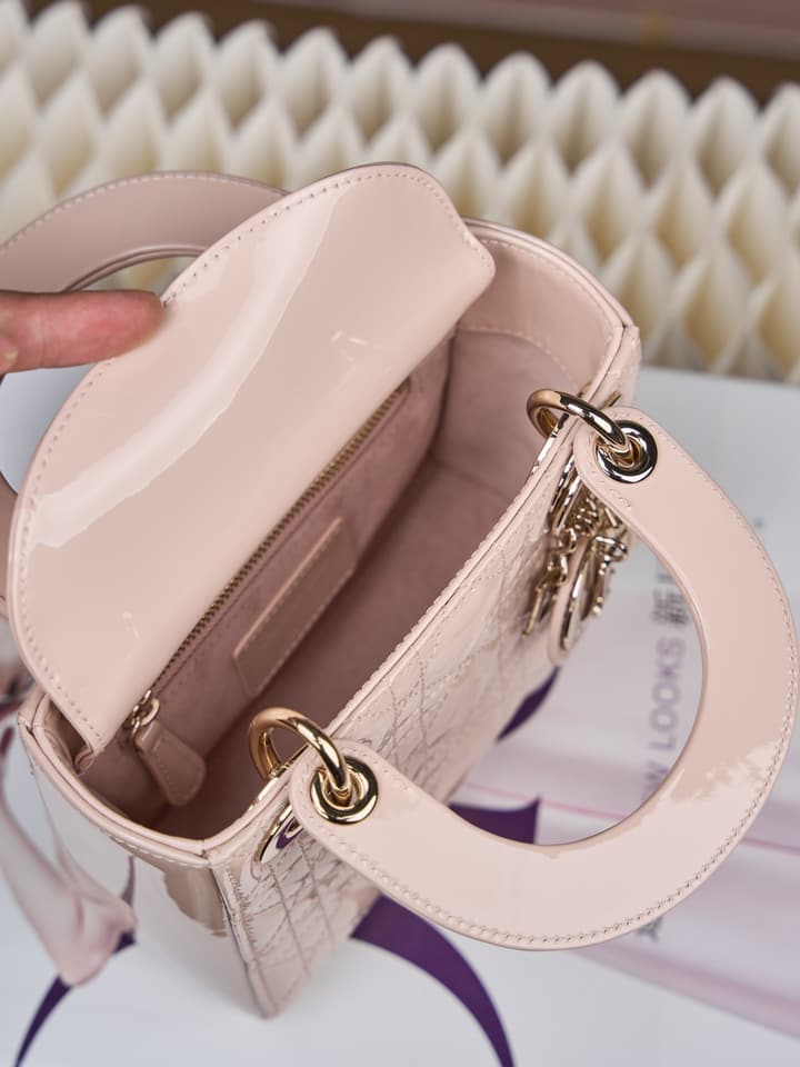 Dior Lady Dior Mini Patent Crossbody Bag in Cherry Red Patent
