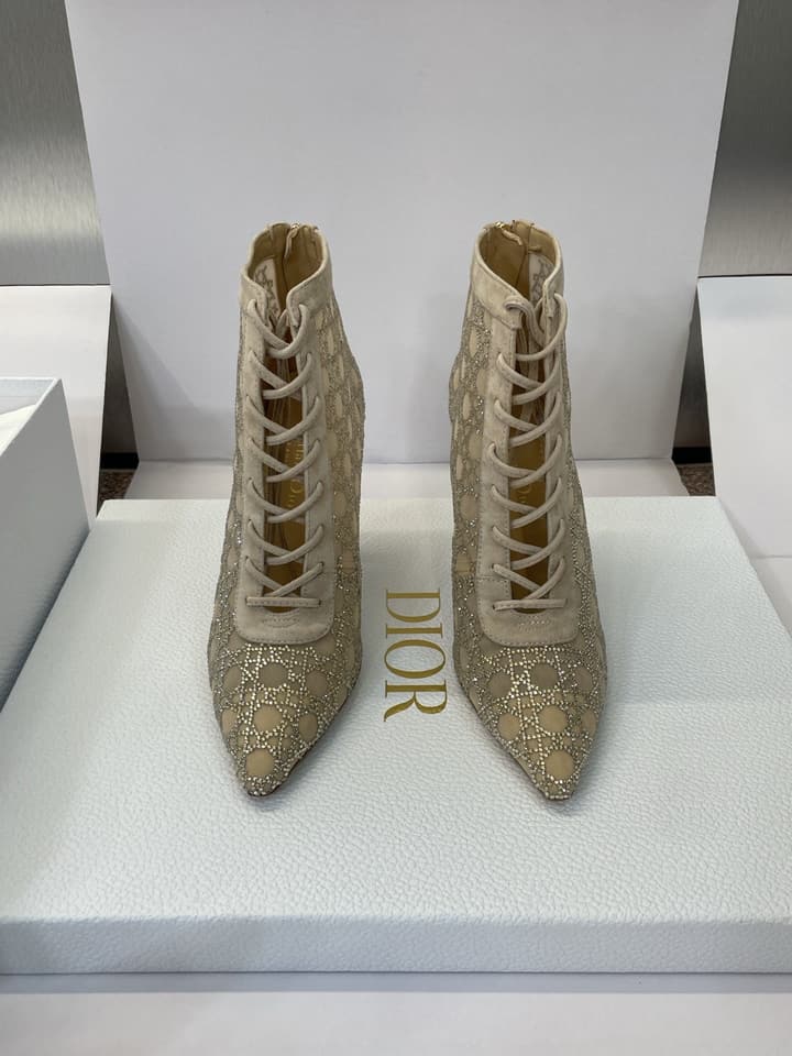 Dior CD-Capture Crystal High-Heel Ankle Boots – 2025 Spring/Summer Runway in Champagne Crystal Mesh