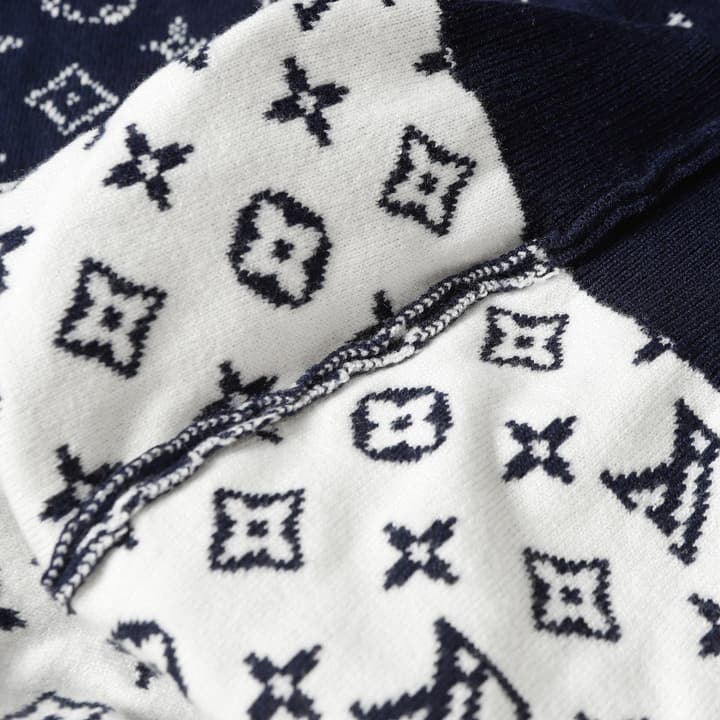 Louis Vuitton Logo Crewneck Long Sleeve Sweater in Deep Blue Monogram