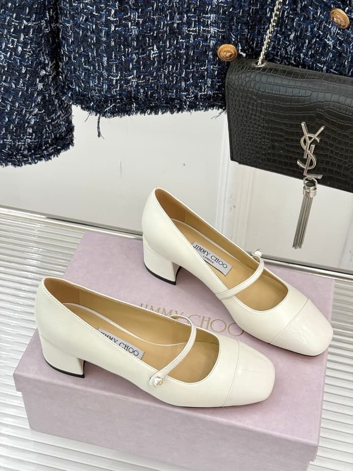 Jimmy Choo Color-block Pearl Mary Jane Heels – 25FW in Black Bow Detail