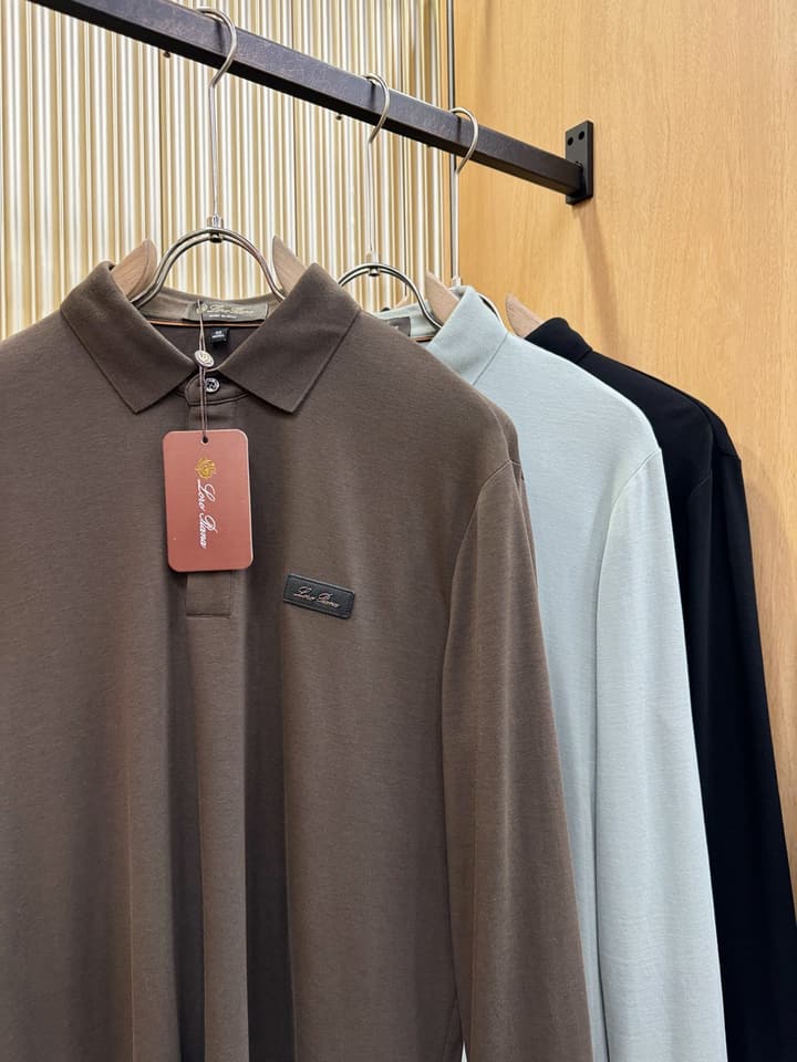 Loro Piana Solid Long Sleeve Polo Shirt – Autumn/Winter Collection in Black