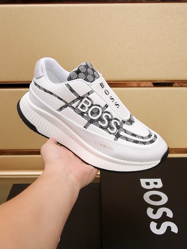 Boss New Men's Luxury Athletic Sneakers in Black With White Detail