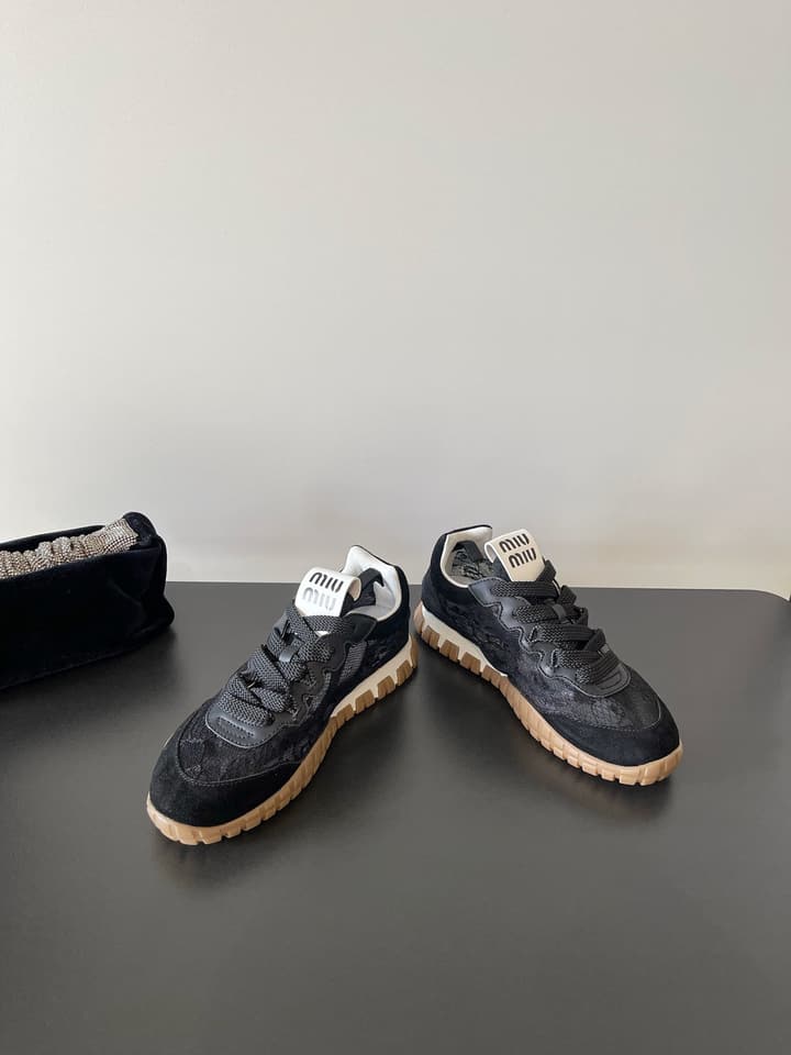 Miu Miu Latest Lace Retro Mary Jane Sneakers in Black