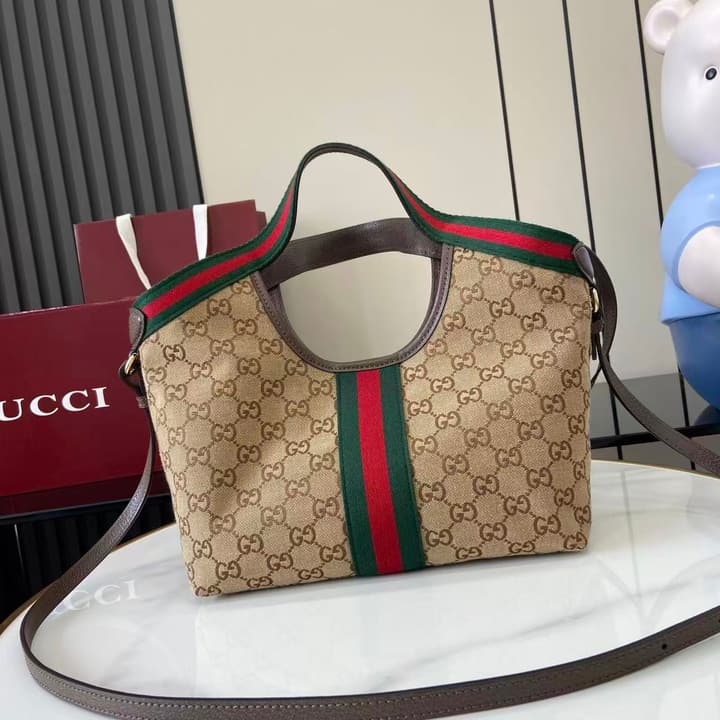 Gucci Giglio Small GG Canvas Tote Bag – 2026 Early Spring Collection in Beige And Dark Brown GG Canvas