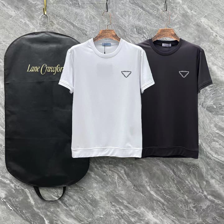 Prada Short-Sleeve T-Shirt – 25SS Collection in Black With White Triangle Logo