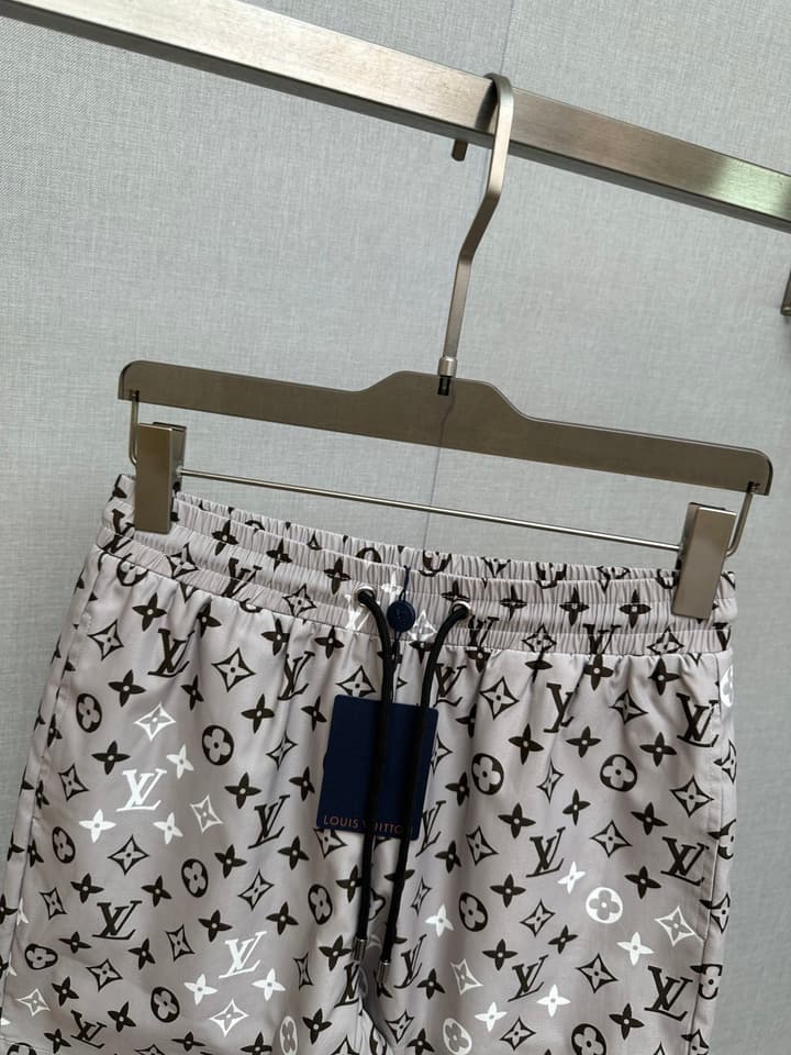 Louis Vuitton Men's Casual Beach Shorts – 2025SS in Grey Abstract Floral