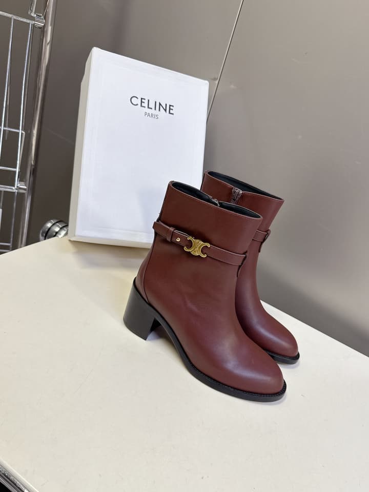 Celine Retro Triomphe Chunky Heel Ankle Boots – Autumn/Winter in Classic Black