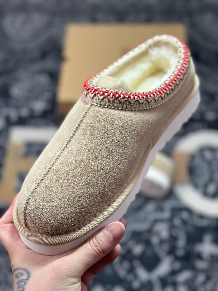 UGG Tazz Thin Sole Sheepskin Snow Boots in Black With White Patterned Trim