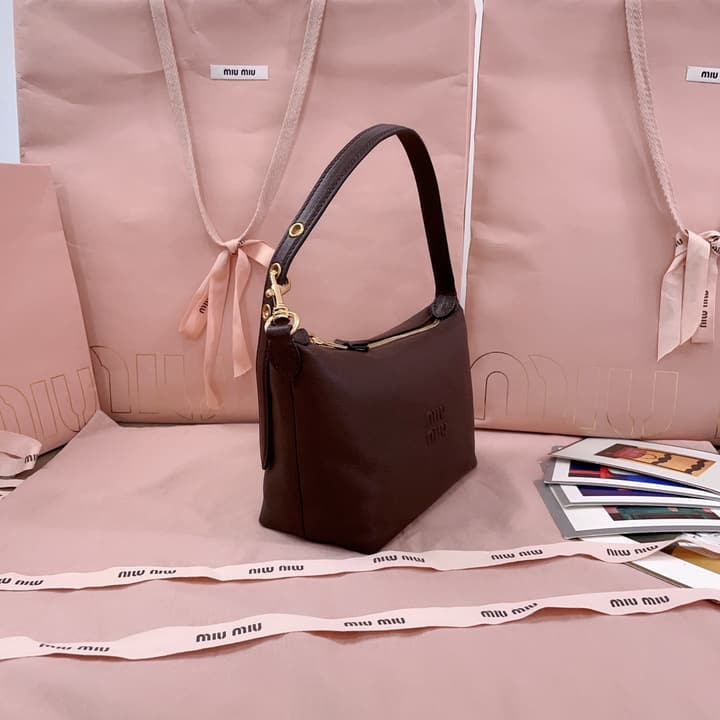 Miu Miu Vintage Sheepskin Lunchbox Bag in Deep Brown