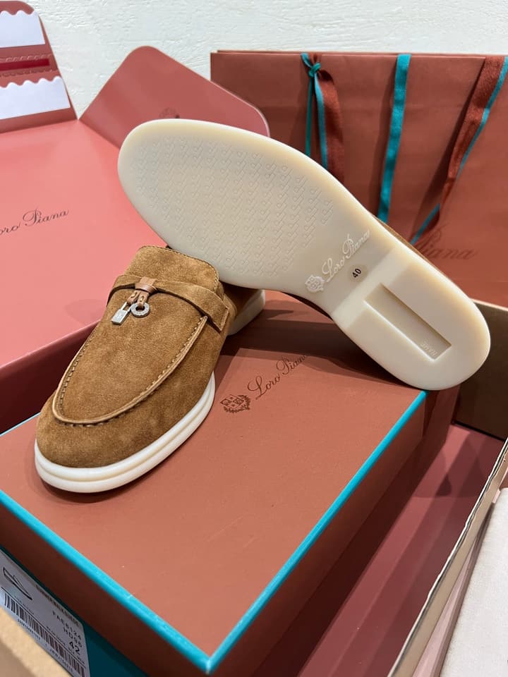 Loro Piana Caramel Suede Mules