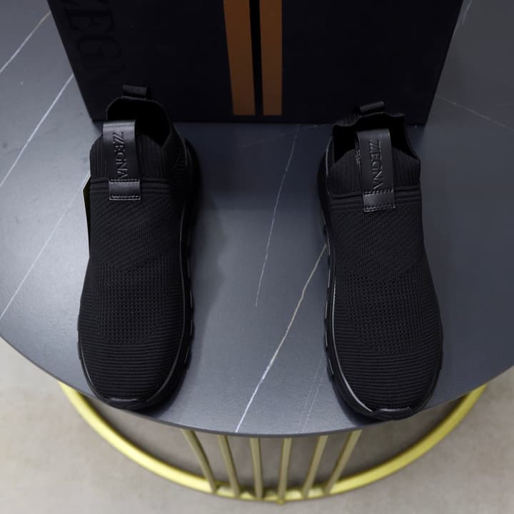 Zegna Cashmere Flyknit Sneakers in Navy Blue