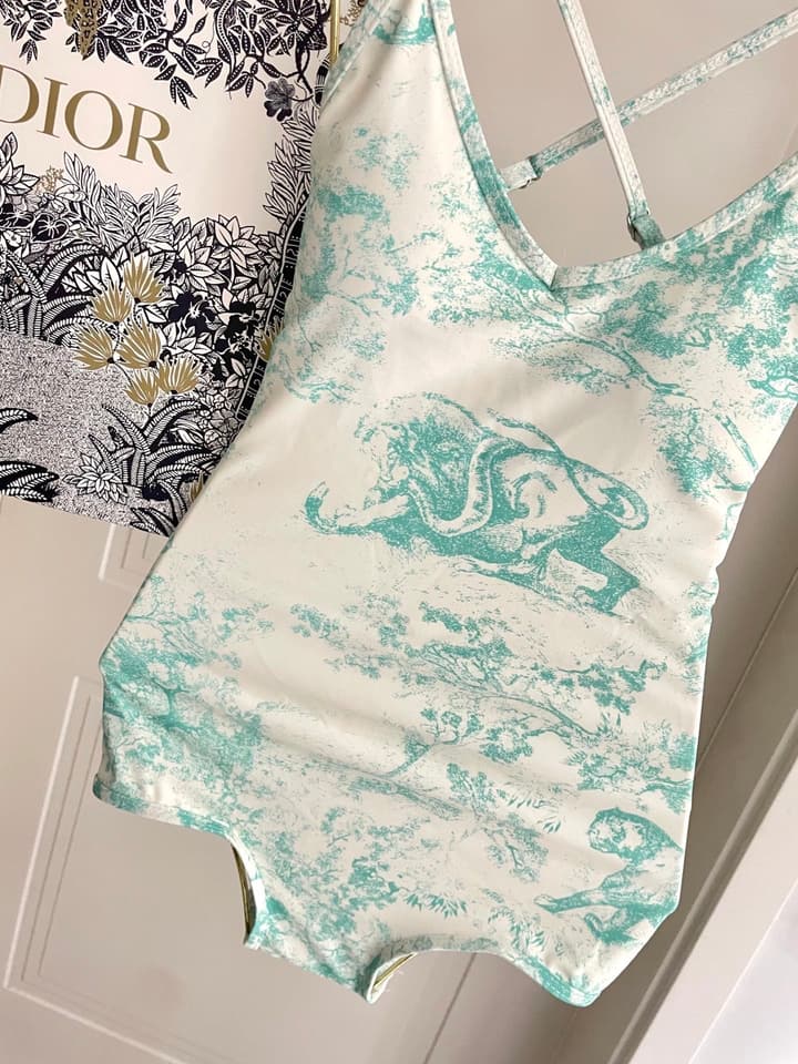 Dior Backless One-Piece Swimsuit in Light Blue Tie-dye Pattern
