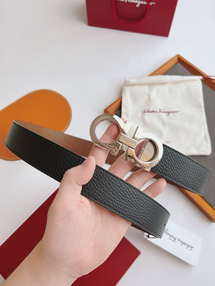 Ferragamo Men's Reversible Leather Belt in Black/brown Reversible With Gold Buckle