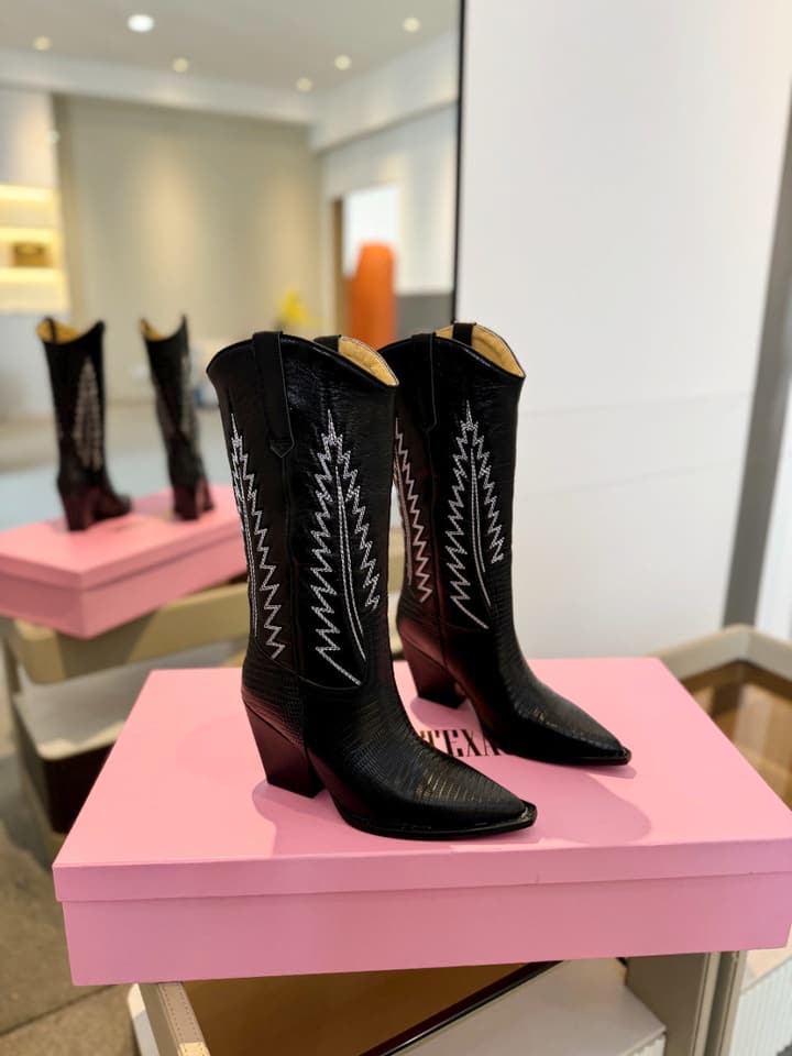 Paris Texas Suede Embroidered Knee-High Boots in All Black