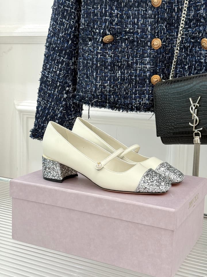 Jimmy Choo Color-block Pearl Mary Jane Heels – 25FW in Black Bow Detail