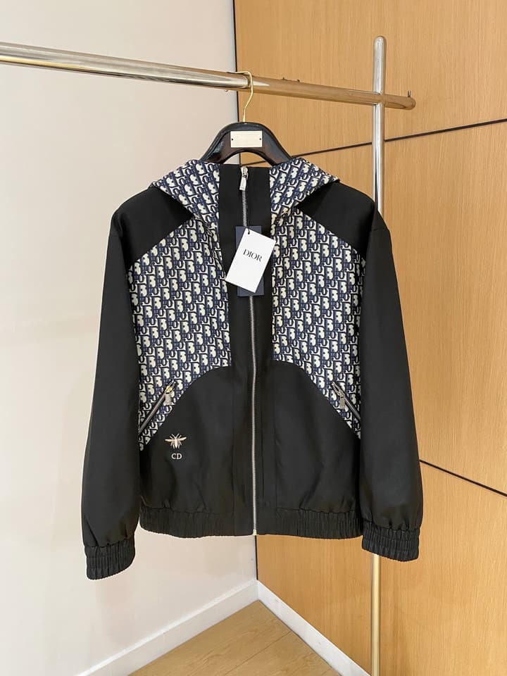 Dior New Runway Jacket Outerwear in Black With Monogram Panels