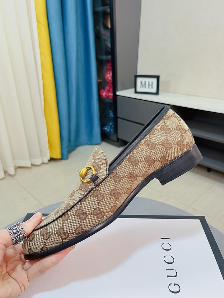 Gucci Calfskin Slip-On Loafers in Beige Monogram