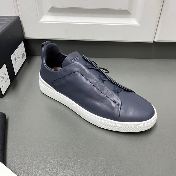Zegna SECONDSKIN Triple Stitch™ Sneakers in Navy Blue