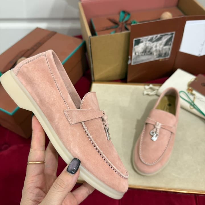 Loro Piana Summer Charms Walk Loafers – Kids Collection in Dusty Lavender Pink