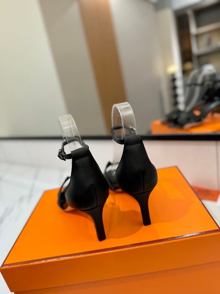 Hermès Classic Palm Grain Cowhide Heels – 6.5cm in Black