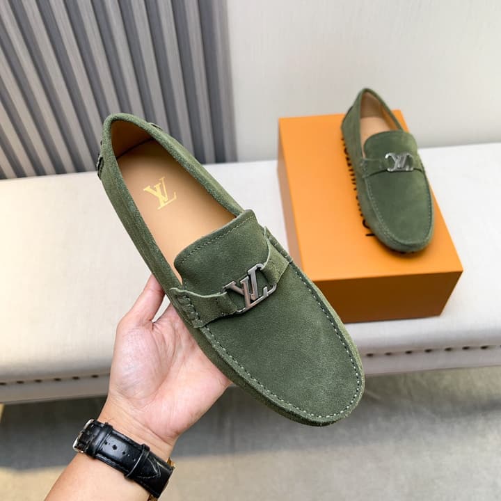 Louis Vuitton Pebbled Leather Driving Shoes in Black Smooth Leather